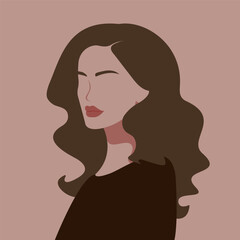 woman with brown wavy hair, flat style illustration, beautiful woman portrait, vector