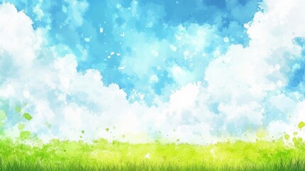 Obraz premium Serene Watercolor Landscape: Breathtaking View of Clouds and Grass