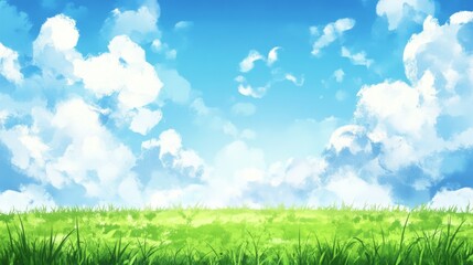 Obraz premium Serene Summer Landscape with Lush Grass and a Vibrant Sky