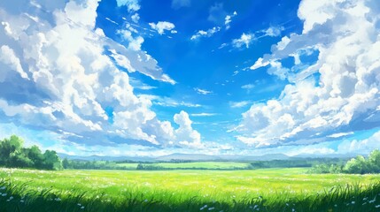 Serene Summer Meadow Landscape Painting