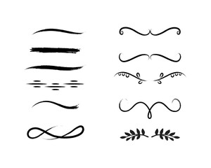 Collection of dividers, curls, borders, linear delimiters, underlining.