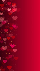 valentines day hearts golden stars red background, love and passion 14 February and anniversary vertical social media design element