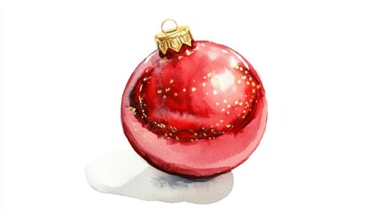 Stunning Watercolor Christmas Ornament: Vibrant Red Sphere with Golden Accents