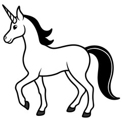 Cute Silhouette of a Unicorn line art vector cartoon illustration