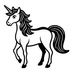 Cute Silhouette of a Unicorn line art vector cartoon illustration