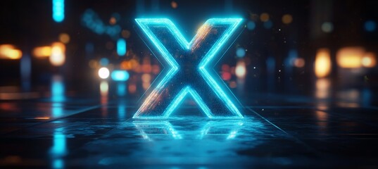Glowing blue neon letter X symbol. Alphabet word sign symbol. Business and commerce sign. Generative AI technology.