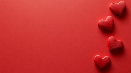 Fototapeta premium Red hearts arranged on a textured red background