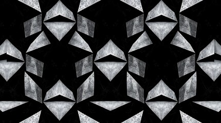 Geometric Abstract Pattern: A captivating and intricate pattern of silver geometric shapes set against a deep black background, creating a sense of depth and visual interest.