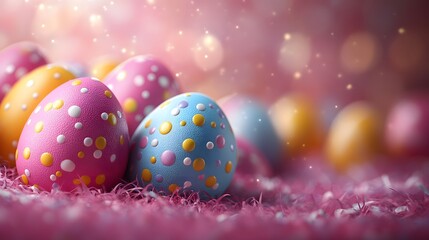 A dynamic Easter background showcasing vibrant patterns and bouncing eggs