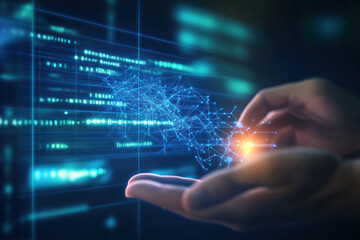Fototapeta premium hand holding virtual digital data