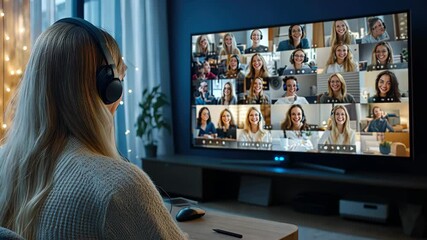 Participants connect from different locations, sharing thoughts and ideas during a virtual meeting on a large screen