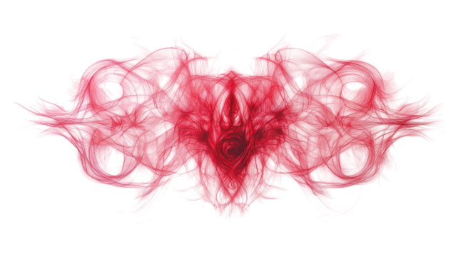 Abstract design featuring swirling red and gray elements with a heart shape, showcasing a blend of colors and textures.