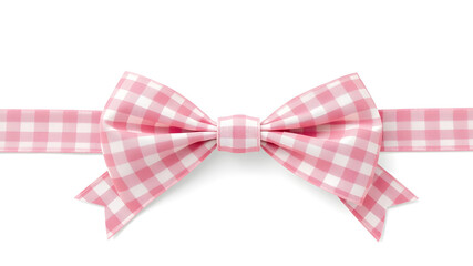 Plaid fabric ribbon with bow on white background