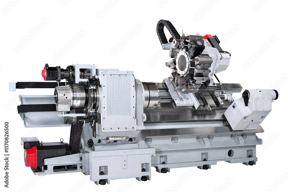 Poster manufacturing professional metalworking machine. industrial concept. programmable modern cnc digital