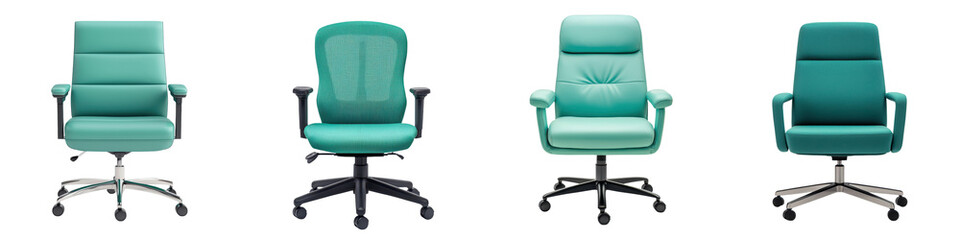 Fototapeta premium Stylish and Comfortable Green Ergonomic Office Chair with Adjustable Swivel and Rolling Base for Productive Workspace