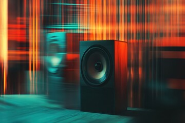 Dynamic sound waves generated by speakers in a vibrant indoor setting at night