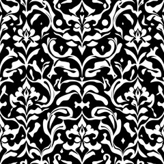 Intricate Black and White Damask Pattern:  A seamless, symmetrical design with a timeless elegance.  The intricate.