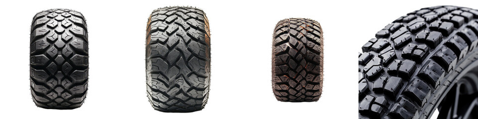 Close up view of highly durable and rugged off road tire treads designed to provide maximum traction and grip for adventurous outdoor terrain and challenging environments