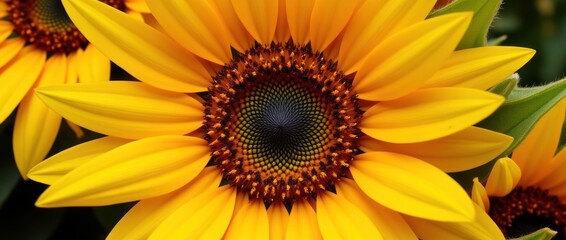 Obraz premium Detailed View of a Vibrant Yellow Sunflower Showcasing Intricate Center