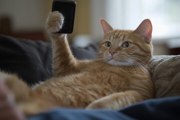 Cat takes a playful selfie with its owner