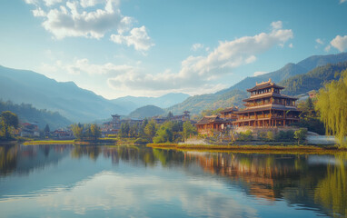 Fototapeta premium sunset over the lake