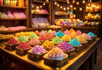 vibrant engaging colorful confectionery display showcasing variety enticing textures mouth watering treats appealing sweet lovers, candy, cake, dessert