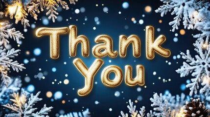 Bright golden letters shimmer against a wintery backdrop, creating a warm thank you message that embodies the spirit of gratitude during the holiday season