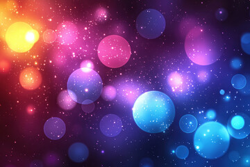 Colorful bokeh lights background with sparkling particles.