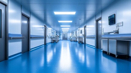 Fototapeta premium Modern Clinical Hallway with Accessible Services Design