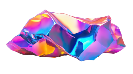 Iridescent holographic shape isolated on white transparent background