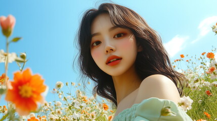 Selfie of Pretty and Cute Korean Asian Girl