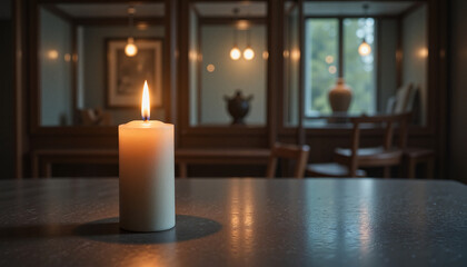Lit candle in museum exhibit, honoring remembrance and reflection