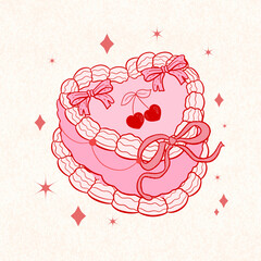 Coquette cake, Vintage Pink Cake Collection with Retro Decorations and Heart cake, pink coquette clipart , y2k clipart, pink ribbon, Pink Coquette Ribbon Clipart Gift bow valentines
