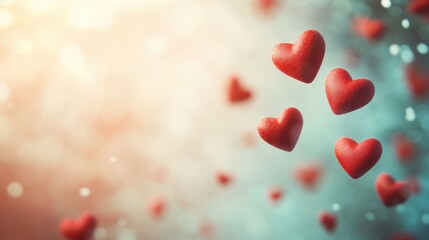 Obraz premium Minimalist background with floating red hearts, soft and dreamy ambiance