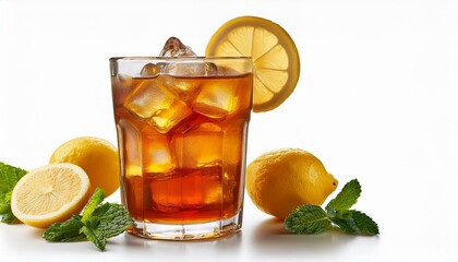 Refreshing Iced Tea with Lemon & Mint Garnish, Studio Shot