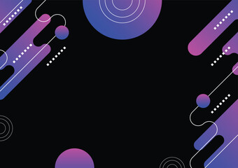 Blue and pink gradient geometric design shapes on a black background.