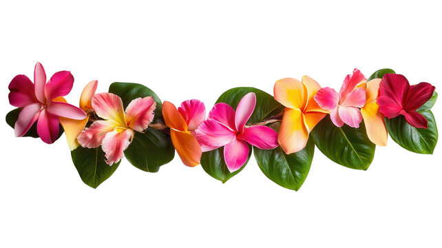 Beautiful Tropical Flower Lei Arrangement Perfect for Celebrations, Weddings, or Luaus on a Clean White Background to Enhance Visual Appeal.