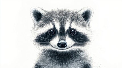 Obraz premium Cute raccoon portrait, gray fur, big eyes, happy expression.
