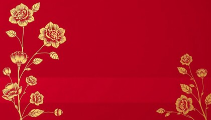 Elegant Gold Flowers on Red Background Design
