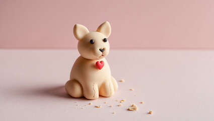 Handmade phoenix-inspired delicacy resembling a cute pet with a heart in a soft, pastel setting