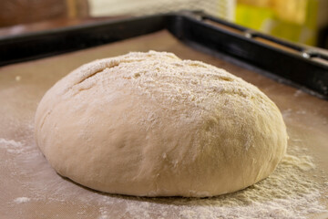 Raw yeast dough. Bread baking. Food concept