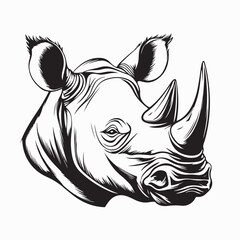 Rhinoceros Head Vector. Detailed Monochrome Line Drawing of a Rhinoceros Head.