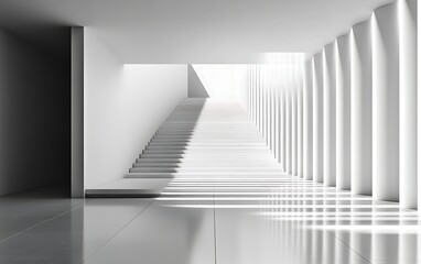 Obraz premium Modern white minimalist staircase and hallway.