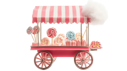 A Charming Vintage Candy Cart Displaying Colorful Cotton Candy for Joyful Celebrations, Perfect for Parties, Events, and Nostalgic Gatherings.