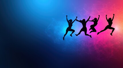 Fototapeta premium Joyful Silhouettes of People Jumping Against a Colorful Background