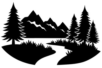 Fototapeta premium Featuring a forest and river isolated vector