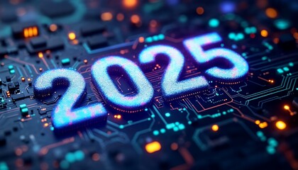 Glowing 2025: Futuristic Circuit Board Year Design