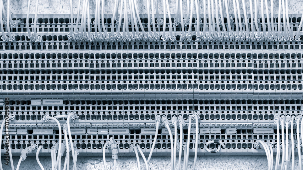 Poster network cables connected to a switch, network internet communication concept background