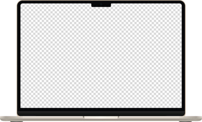Realistic mockup of the latest Macbook Air 16 inch Starlight 2022. blank screen personal by Apple Computers, screen, silver & black laptop color on isolated background. Apple Macbook 1