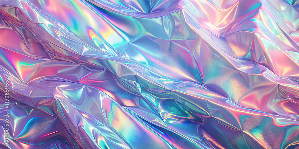 Poster iridescent surface displays a vibrant array of colors and textures, creating a mesmerizing visual ef